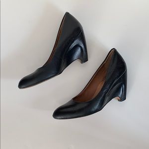 Corso Como black leather wedge heels size 8